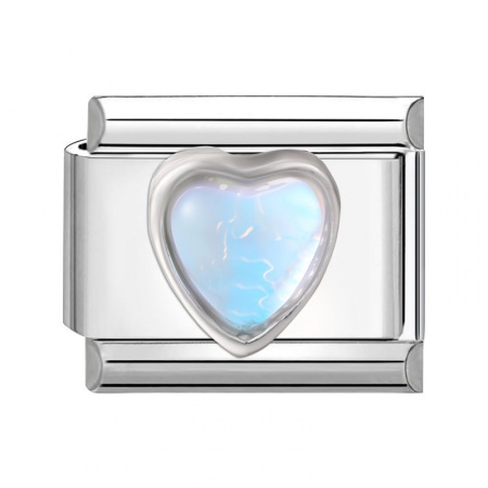 Picture of 1 Piece 304 Stainless Steel Valentine's Day Italian Charm Links For DIY Modular Bracelet Watch Jewelry Making Wholesale Silver Tone Blue Rectangle Heart 10mm x 9mm