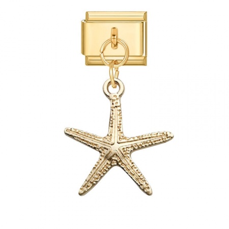Picture of 1 Piece 304 Stainless Steel & Zinc Based Alloy Stylish Italian Charm Links For DIY Modular Bracelet Watch Jewelry Making Wholesale Gold Plated Starfish 10mm x 9mm