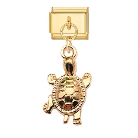 Picture of 1 Piece 304 Stainless Steel & Zinc Based Alloy Stylish Italian Charm Links For DIY Modular Bracelet Watch Jewelry Making Wholesale Gold Plated Sea Turtle Animal 10mm x 9mm