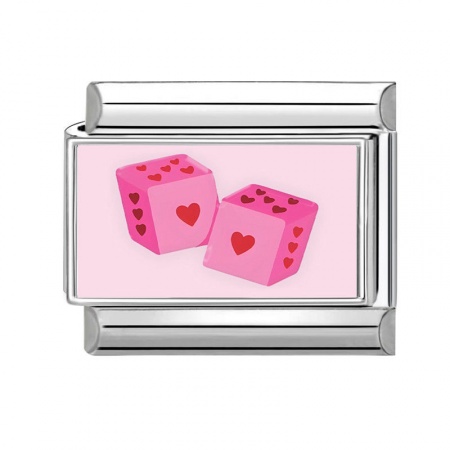 Picture of 1 Piece 304 Stainless Steel Stylish Italian Charm Links For DIY Bracelet Jewelry Making Silver Tone Pink Rectangle Dice 10mm x 9mm