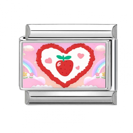 Picture of 1 Piece 304 Stainless Steel Valentine's Day Italian Charm Links For DIY Bracelet Jewelry Making Silver Tone Multicolor Rectangle Heart 10mm x 9mm