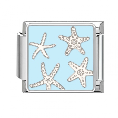 Picture of 1 Piece 304 Stainless Steel Stylish Italian Charm Links For DIY Bracelet Jewelry Making Silver Tone Blue Rectangle Star Fish 10mm x 9mm