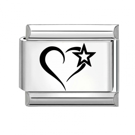 Picture of 1 Piece 304 Stainless Steel Stylish Italian Charm Links For DIY Bracelet Jewelry Making Silver Tone Black Rectangle Heart 10mm x 9mm