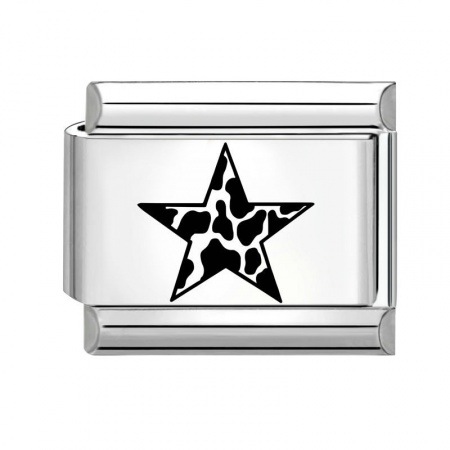 Picture of 1 Piece 304 Stainless Steel Stylish Italian Charm Links For DIY Bracelet Jewelry Making Silver Tone Black Rectangle Pentagram Star 10mm x 9mm