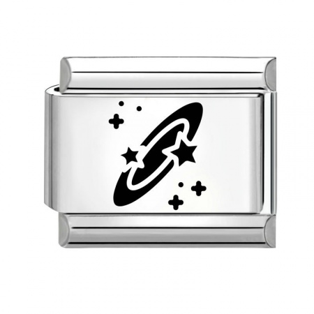 Picture of 1 Piece 304 Stainless Steel Stylish Italian Charm Links For DIY Bracelet Jewelry Making Silver Tone Black Rectangle Star 10mm x 9mm