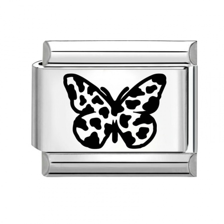 Picture of 1 Piece 304 Stainless Steel Stylish Italian Charm Links For DIY Bracelet Jewelry Making Silver Tone Black Rectangle Butterfly 10mm x 9mm