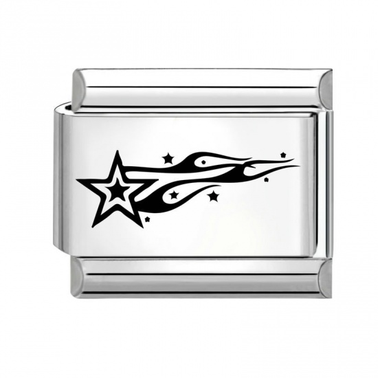Immagine di 1 Piece 304 Stainless Steel Stylish Italian Charm Links For DIY Bracelet Jewelry Making Silver Tone Black Rectangle Pentagram Star 10mm x 9mm