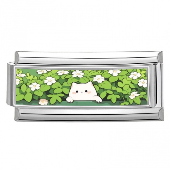 Immagine di 1 Pz 304 Acciaio Inossidabile Bracciale con Charm Italiano a Maglie, Creazione di Gioielli Fai-da-te Tono Argento Multicolore Rettangolo Gatto 20mm x 9mm