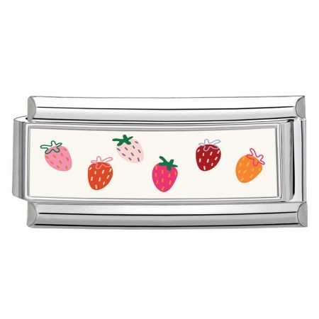Picture of 1 Piece 304 Stainless Steel Italian Charm Links For DIY Bracelet Jewelry Making Silver Tone Multicolor Rectangle Strawberry Fruit 20mm x 9mm