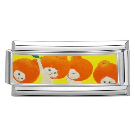 Picture of 1 Piece 304 Stainless Steel Italian Charm Links For DIY Bracelet Jewelry Making Silver Tone Multicolor Rectangle Orange Fruit 20mm x 9mm