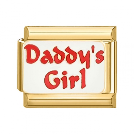 Picture of 1 Piece 304 Stainless Steel Italian Charm Links For DIY Bracelet Jewelry Making Gold Plated Red Rectangle Message " Daddy's Girl " 10mm x 9mm
