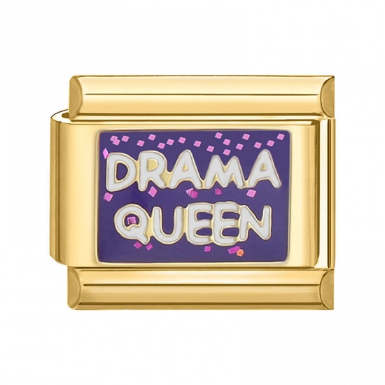 Imagen de 1 Piece 304 Stainless Steel Italian Charm Links For DIY Bracelet Jewelry Making Gold Plated Multicolor Rectangle Message " Drama Queen " 10mm x 9mm