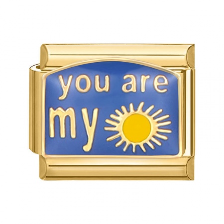 Immagine di 1 Pz 304 Acciaio Inossidabile Bracciale con Charm Italiano a Maglie, Creazione di Gioielli Fai-da-te Oro Placcato Blu Rettangolo Sole Messaggio " YOU ARE MY Sunshine " 10mm x 9mm