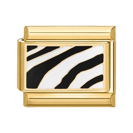 Immagine di 1 Pz 304 Acciaio Inossidabile Bracciale con Charm Italiano a Maglie, Creazione di Gioielli Fai-da-te Oro Placcato Nero Rettangolo Banda della Zebra 10mm x 9mm