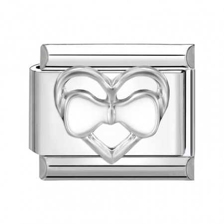 Picture of 1 Piece 304 Stainless Steel Valentine's Day Italian Charm Links For DIY Modular Bracelet Watch Jewelry Making Wholesale Silver Tone White Rectangle Heart 10mm x 9mm