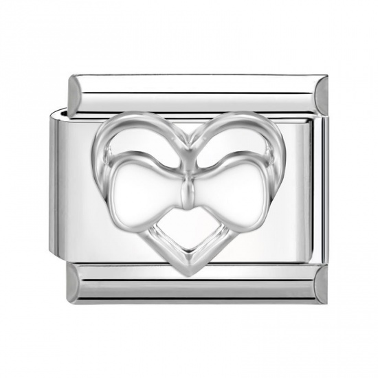 Immagine di 1 Piece 304 Stainless Steel Valentine's Day Italian Charm Links For DIY Bracelet Jewelry Making Silver Tone White Rectangle Heart 10mm x 9mm