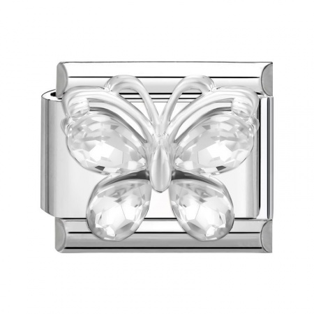 Picture of 1 Piece 304 Stainless Steel Stylish Italian Charm Links For DIY Bracelet Jewelry Making Silver Tone Rectangle Butterfly 10mm x 9mm
