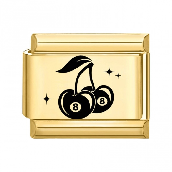 Immagine di 1 Piece 304 Stainless Steel Italian Charm Links For DIY Bracelet Jewelry Making Gold Plated Black Rectangle Cherry Fruit 10mm x 9mm