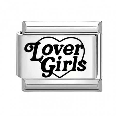 Picture of 1 Piece 304 Stainless Steel Valentine's Day Italian Charm Links For DIY Bracelet Jewelry Making Silver Tone Black Rectangle Heart Message " Lover Girls " 10mm x 9mm