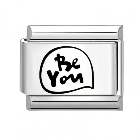 Picture of 1 Piece 304 Stainless Steel Stylish Italian Charm Links For DIY Bracelet Jewelry Making Silver Tone Black Rectangle Message " Be You " 10mm x 9mm