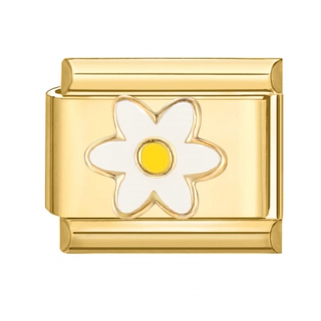 Immagine di 1 Pz 304 Acciaio Inossidabile Elegante Bracciale con Charm Italiano a Maglie, Creazione di Gioielli Fai-da-te Oro Placcato Bianco Rettangolo Fiore 10mm x 9mm