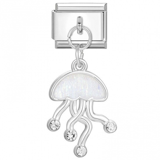 Immagine di 1 Piece 304 Stainless Steel Stylish Italian Charm Links For DIY Bracelet Jewelry Making Silver Tone Jellyfish 10mm x 9mm