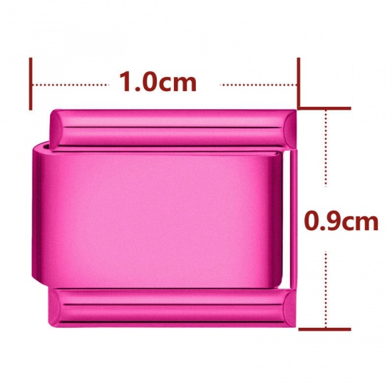 Изображение 1 Piece 304 Stainless Steel Italian Charm Links For DIY Bracelet Jewelry Making Fuchsia Rectangle 10mm x 9mm