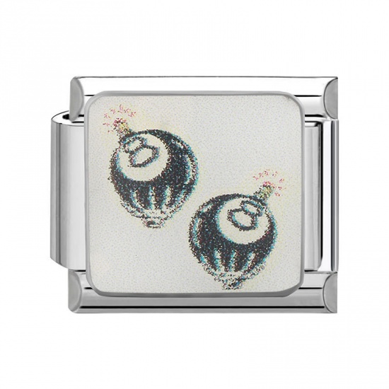 Imagen de 1 Piece 304 Stainless Steel Italian Charm Links For DIY Bracelet Jewelry Making Silver Tone Black Rectangle No.8 Billiard Pool Ball 10mm x 9mm