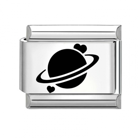 Picture of 1 Piece 304 Stainless Steel Italian Charm Links For DIY Bracelet Jewelry Making Silver Tone Black Rectangle Universe Planet 10mm x 9mm