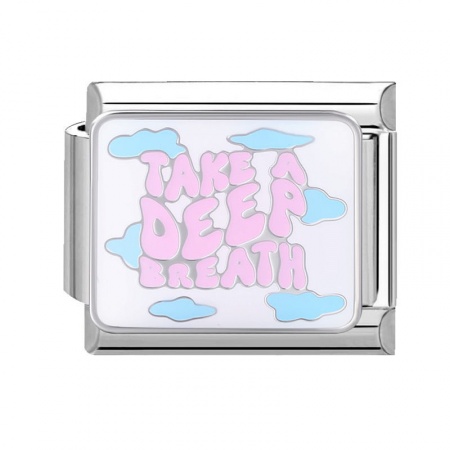 Picture of 1 Piece 304 Stainless Steel Stylish Italian Charm Links For DIY Bracelet Jewelry Making Silver Tone Multicolor Rectangle Message " Take A Deep Breath " 10mm x 9mm