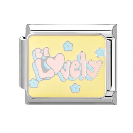 Picture of 1 Piece 304 Stainless Steel Italian Charm Links For DIY Bracelet Jewelry Making Silver Tone Multicolor Rectangle Message " Lovely " 10mm x 9mm