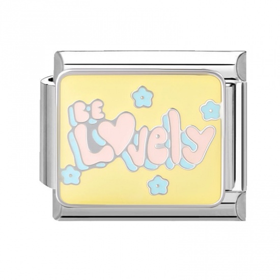 Image de 1 Pièce Bracelet à Maillons Breloques Italiens Accessories de Fabrication de Bracelets Bijoux DIY en 304 Acier Inoxydable Argent Mat Multicolore Rectangle Mots " Lovely " 10mm x 9mm