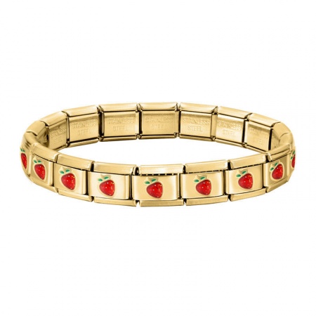 Picture of 1 Piece 304 Stainless Steel Gold Plated Italian Charm Links Modular Bracelets, Simple & Casual Cute Strawberry Fruit Red Detachable, For Women Gift 18cm(7.1") long