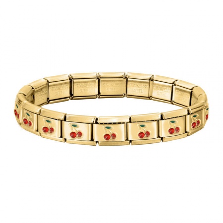 Picture of 1 Piece 304 Stainless Steel Gold Plated Italian Charm Links Modular Bracelets, Simple & Casual Cute Cherry Fruit Red Detachable, For Women Gift 18cm(7.1") long