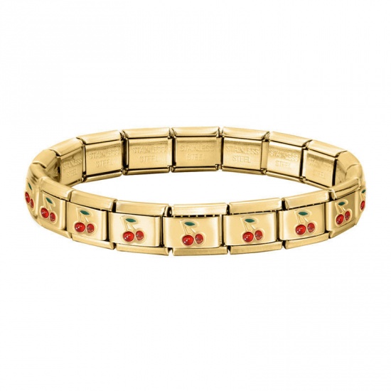 Image de 1 Pièce Bracelets Modulaires à Maillons de Pendentifs Italiens Mignon en 304 Acier Inoxydable Doré Rouge Cerises Détachable 18cm long