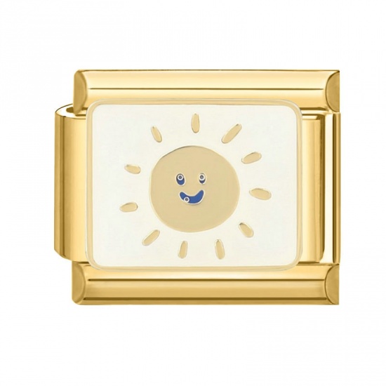 Immagine di 1 Pz 304 Acciaio Inossidabile Bracciale con Charm Italiano a Maglie, Creazione di Gioielli Fai-da-te Oro Placcato Beige Rettangolo Sole 10mm x 9mm