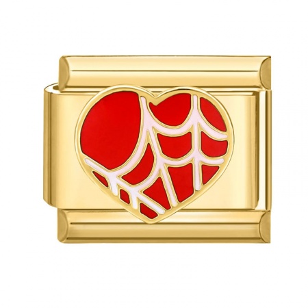 Picture of 1 Piece 304 Stainless Steel Valentine's Day Italian Charm Links For DIY Bracelet Jewelry Making Gold Plated Red Rectangle Heart 10mm x 9mm