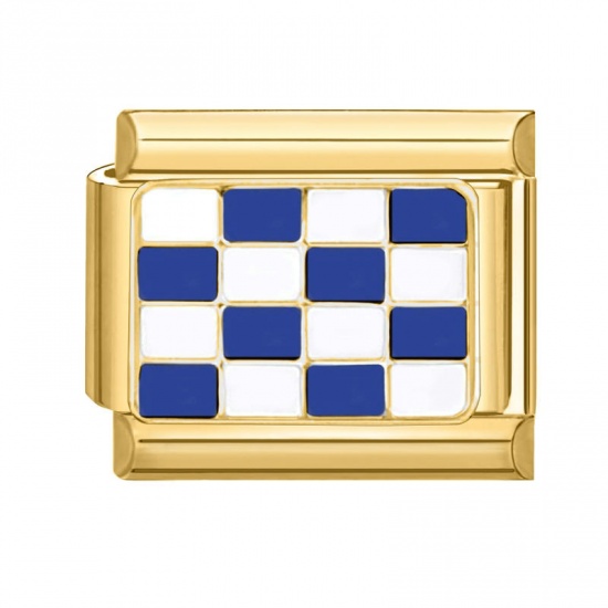 Immagine di 1 Pz 304 Acciaio Inossidabile Bracciale con Charm Italiano a Maglie, Creazione di Gioielli Fai-da-te Oro Placcato Blu Rettangolo Ingraticciato 10mm x 9mm