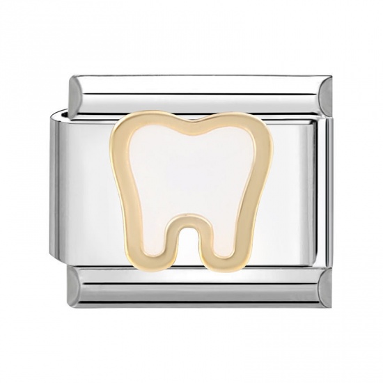 Image de 1 Pièce Bracelet à Maillons Breloques Italiens Accessories de Fabrication de Bracelets Bijoux DIY en 304 Acier Inoxydable Argent Mat Beige Rectangle Dents 10mm x 9mm