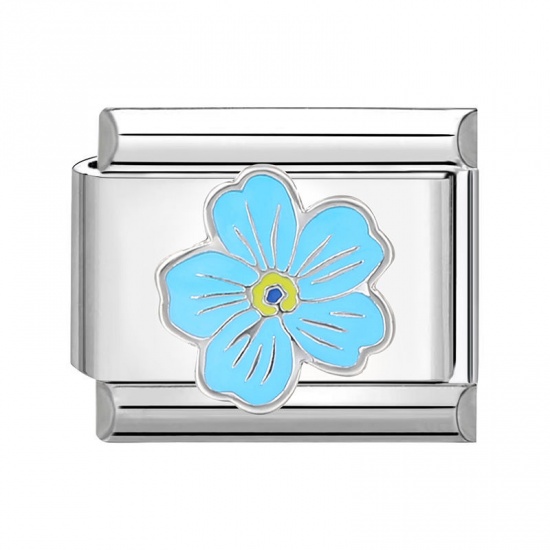 Image de 1 Pièce Bracelet à Maillons Breloques Italiens Accessories de Fabrication de Bracelets Bijoux DIY en 304 Acier Inoxydable Argent Mat Bleu Rectangle Fleurs 10mm x 9mm