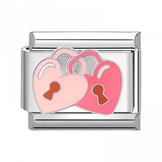 Image de 1 Pièce Bracelet à Maillons Breloques Italiens Accessories de Fabrication de Bracelets Bijoux DIY La Saint Valentin en 304 Acier Inoxydable Argent Mat Rose Rectangle Cœur 10mm x 9mm