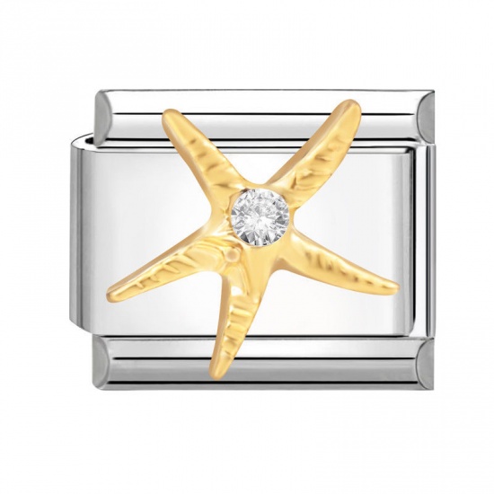 Immagine di 1 Pz 304 Acciaio Inossidabile Bracciale con Charm Italiano a Maglie, Creazione di Gioielli Fai-da-te Tono Argento Rettangolo Stella Marina Trasparente Strass 10mm x 9mm