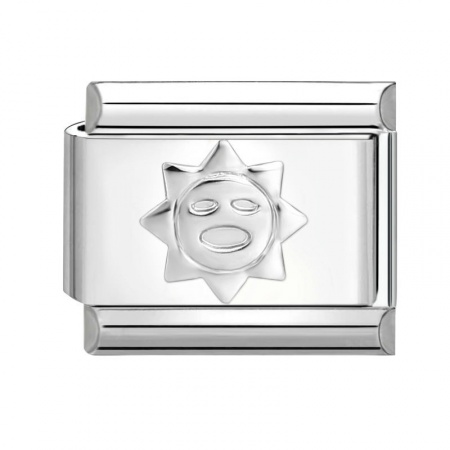 Picture of 1 Piece 304 Stainless Steel Italian Charm Links For DIY Bracelet Jewelry Making Silver Tone Rectangle Sun 10mm x 9mm