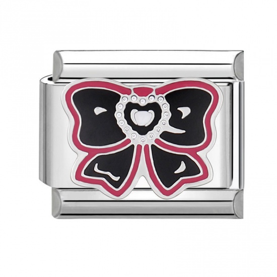 Immagine di 1 Pz 304 Acciaio Inossidabile Bracciale con Charm Italiano a Maglie, Creazione di Gioielli Fai-da-te Tono Argento Nero Rettangolo Cravatta a Farfalla 10mm x 9mm