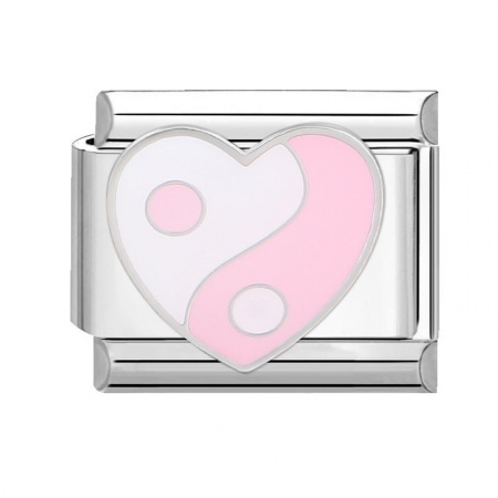 Picture of 1 Piece 304 Stainless Steel Valentine's Day Italian Charm Links For DIY Bracelet Jewelry Making Silver Tone Pink Rectangle Heart 10mm x 9mm