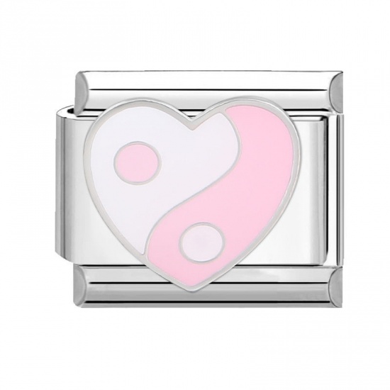 Image de 1 Pièce Bracelet à Maillons Breloques Italiens Accessories de Fabrication de Bracelets Bijoux DIY La Saint Valentin en 304 Acier Inoxydable Argent Mat Rose Rectangle Cœur 10mm x 9mm