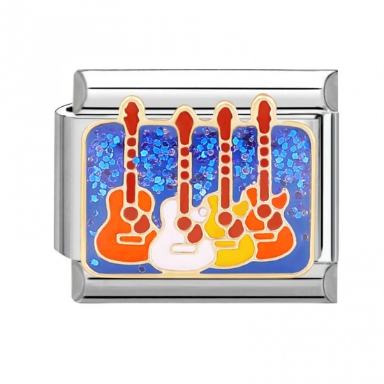 Immagine di 1 Pz 304 Acciaio Inossidabile Bracciale con Charm Italiano a Maglie, Creazione di Gioielli Fai-da-te Tono Argento Multicolore Rettangolo Chitarra 10mm x 9mm