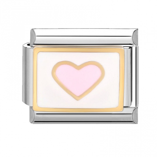 Image de 1 Pièce Bracelet à Maillons Breloques Italiens Accessories de Fabrication de Bracelets Bijoux DIY La Saint Valentin en 304 Acier Inoxydable Argent Mat Rose Rectangle Cœur 10mm x 9mm