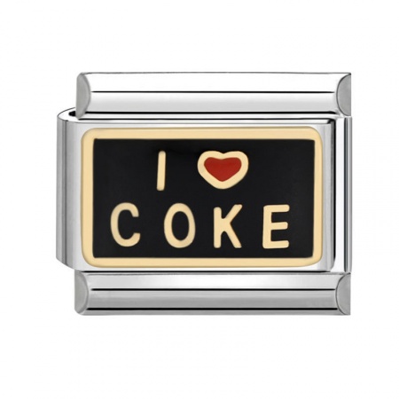 Picture of 1 Piece 304 Stainless Steel Italian Charm Links For DIY Bracelet Jewelry Making Silver Tone Black Rectangle Message " I Love Coke " 10mm x 9mm