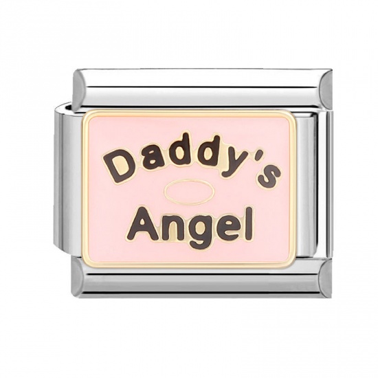 Image de 1 Pièce Bracelet à Maillons Breloques Italiens Accessories de Fabrication de Bracelets Bijoux DIY en 304 Acier Inoxydable Argent Mat Rose Rectangle Mots " Daddy's Angel " 10mm x 9mm